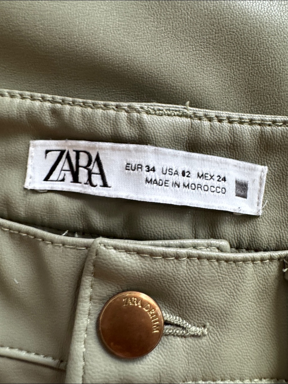 Zara Olive faux leather straight leg